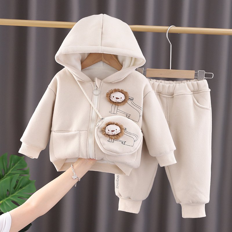 Children's warm cartoon hoodie kid cotton winter cute jacket baby boy clothing sets