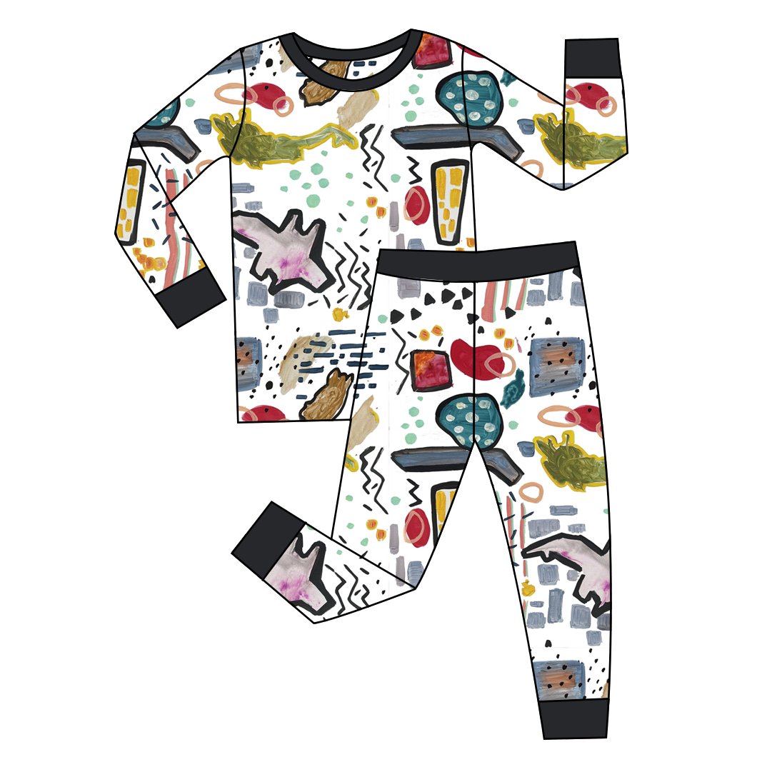 Custom Printed Designs hot sale 2pcs LONG sleeve print Bamboo Viscose Knitted NEWborn baby boy clothes sets