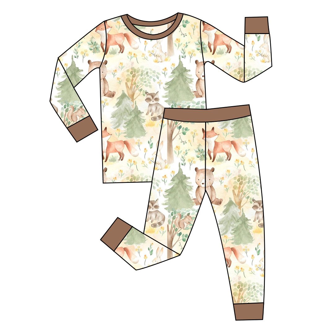 Custom Printed Designs hot sale 2pcs LONG sleeve print Bamboo Viscose Knitted NEWborn baby boy clothes sets