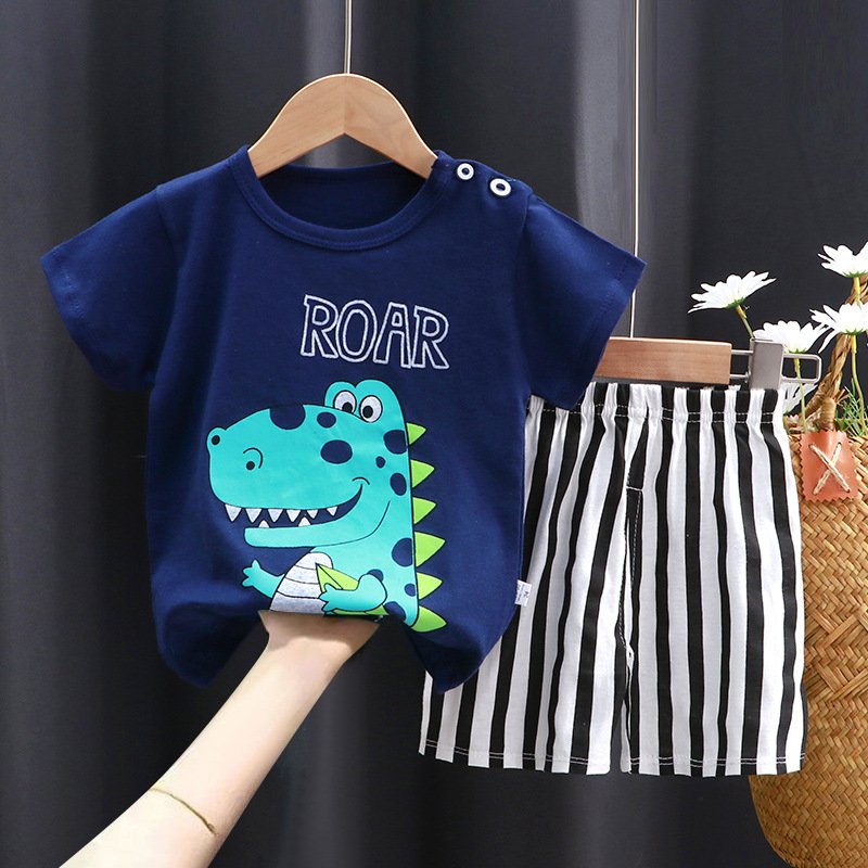 Boys and girls children's clothing set with two pieces cartoon printing for summer with factory price