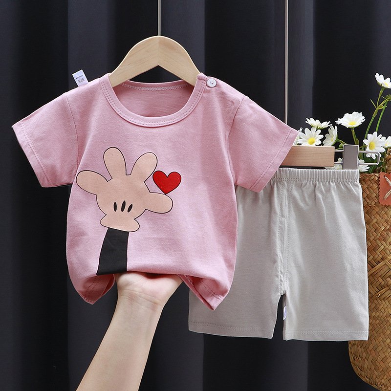 Boys and girls children's clothing set with two pieces cartoon printing for summer with factory price