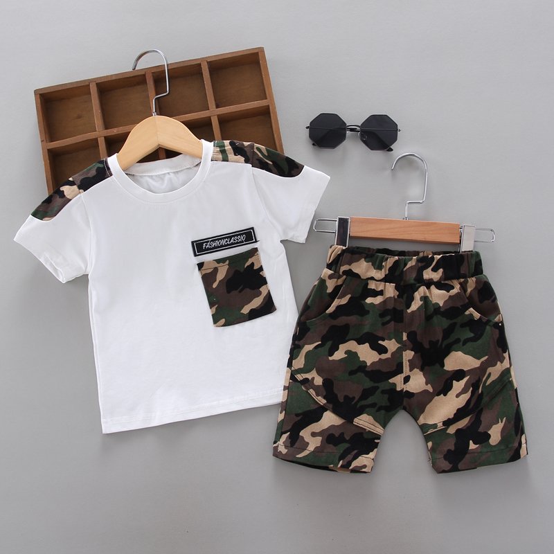 wholesale summer baby boys clothes Two Piece cute camouflage casual kids wear print short-sleeve shorts boys clothing