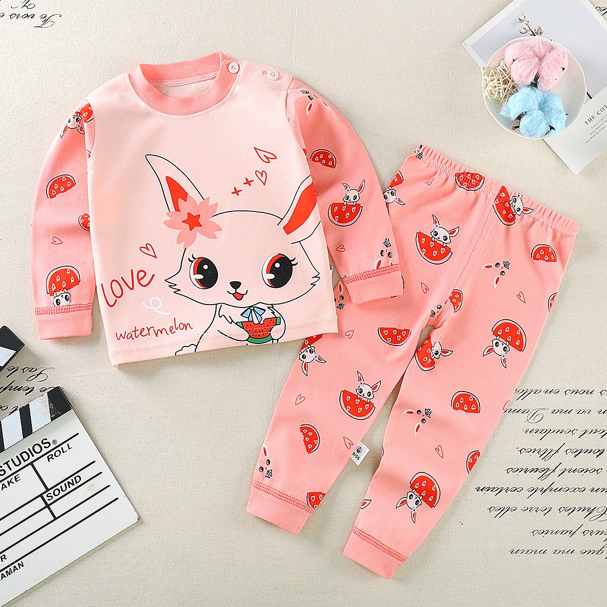 2023 Spring Kids Clothing Sets Unisex Children's Long Sleeve Pajamas with Neck Cotton Cartoon Print Suit Boys Winter Season
