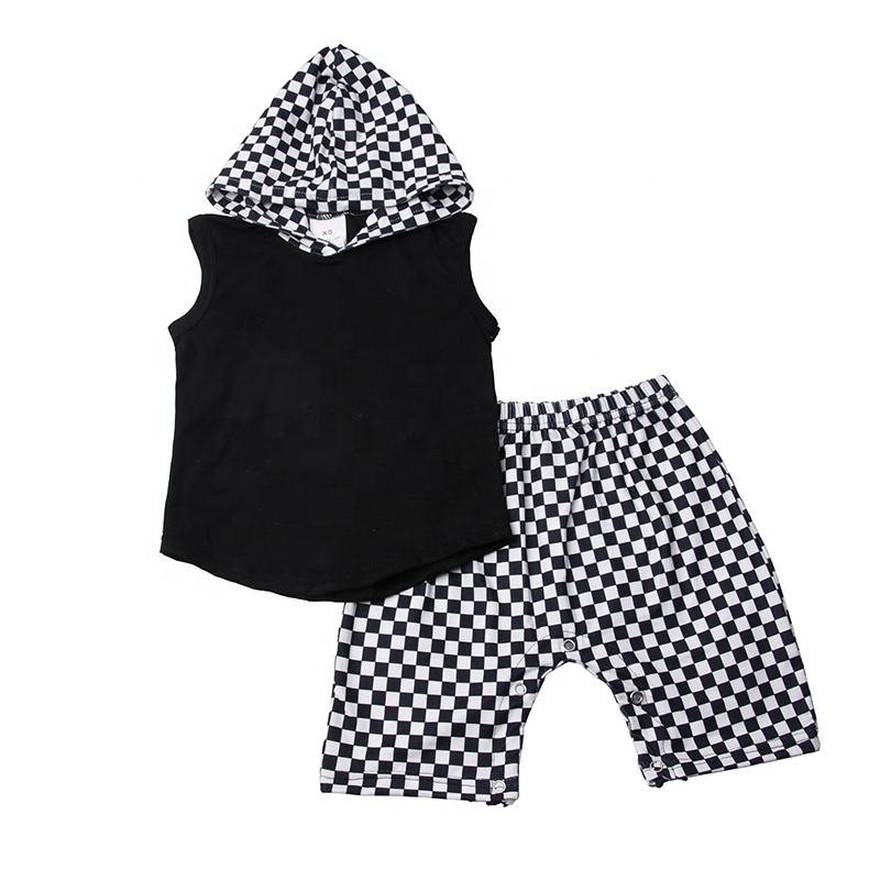 JF Wholesale Custom Boys Clothing Sets Casual Clothing Set Colorful Sleeveless Hoodies T Shirts Short Pants Kids Summer Outfit