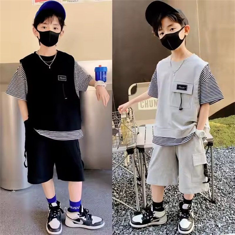 Ms-566 2024 Summer Toddler Boys Clothing Sets 12 13 10 to 15 Years Striped Tshirts+Shorts 2 Piece Clothes for Teenage Boys
