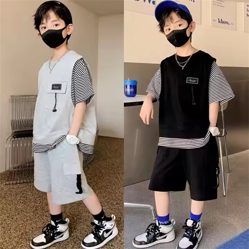Ms-566 2024 Summer Toddler Boys Clothing Sets 12 13 10 to 15 Years Striped Tshirts+Shorts 2 Piece Clothes for Teenage Boys
