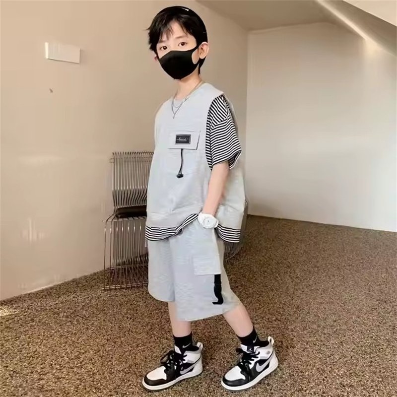 Ms-566 2024 Summer Toddler Boys Clothing Sets 12 13 10 to 15 Years Striped Tshirts+Shorts 2 Piece Clothes for Teenage Boys