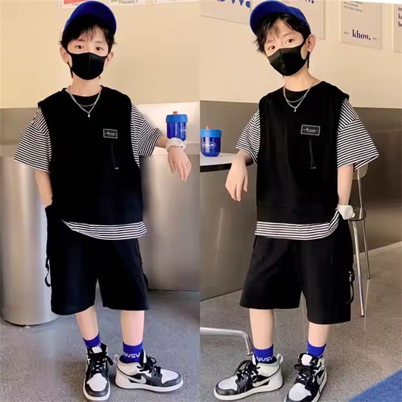 Ms-566 2024 Summer Toddler Boys Clothing Sets 12 13 10 to 15 Years Striped Tshirts+Shorts 2 Piece Clothes for Teenage Boys