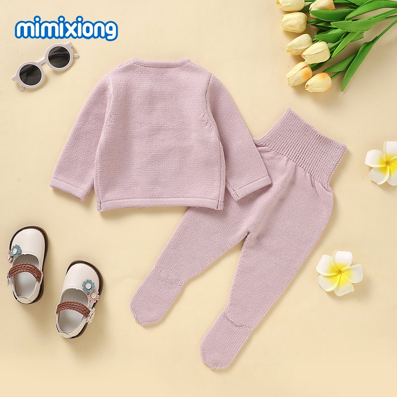 New Design Baby Clothing Set Knitted Long Sleeve Coat + Footie Tight Set 82W1904