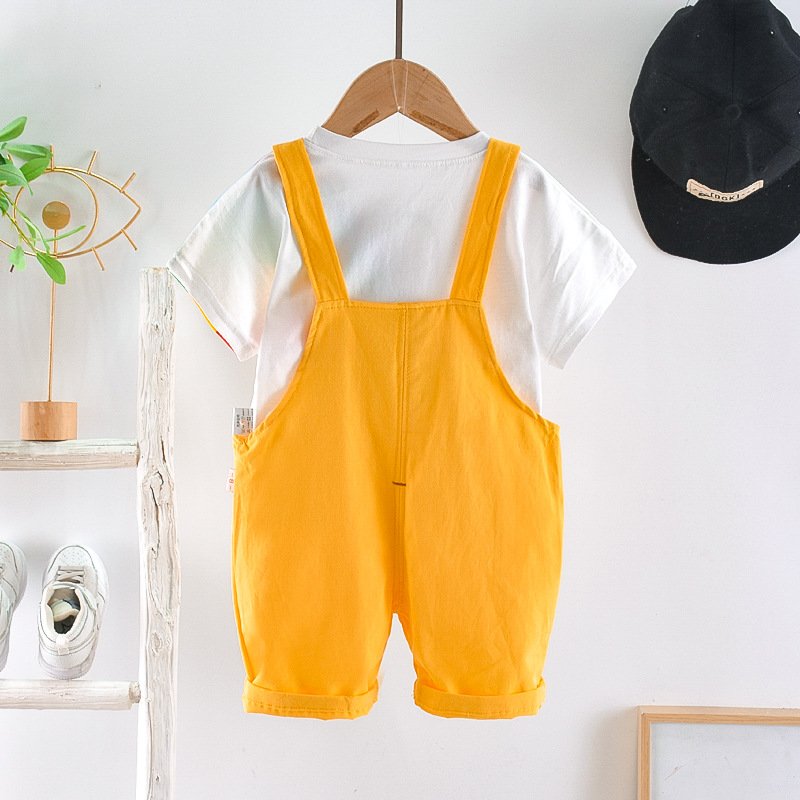2023 Summer Kids Clothing Universal Rainbow Baby Clothes Set Boys And Girls T-shirt Cotton Overalls Baby Sets