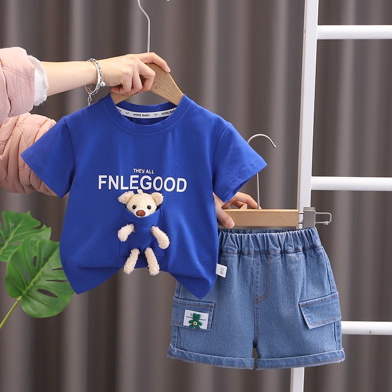 2024 New Summer Baby Clothes for 3 Years Kids ODM Supply Cheap Cartoon Character Outfit Shorts and jeans boys Shorts Sets