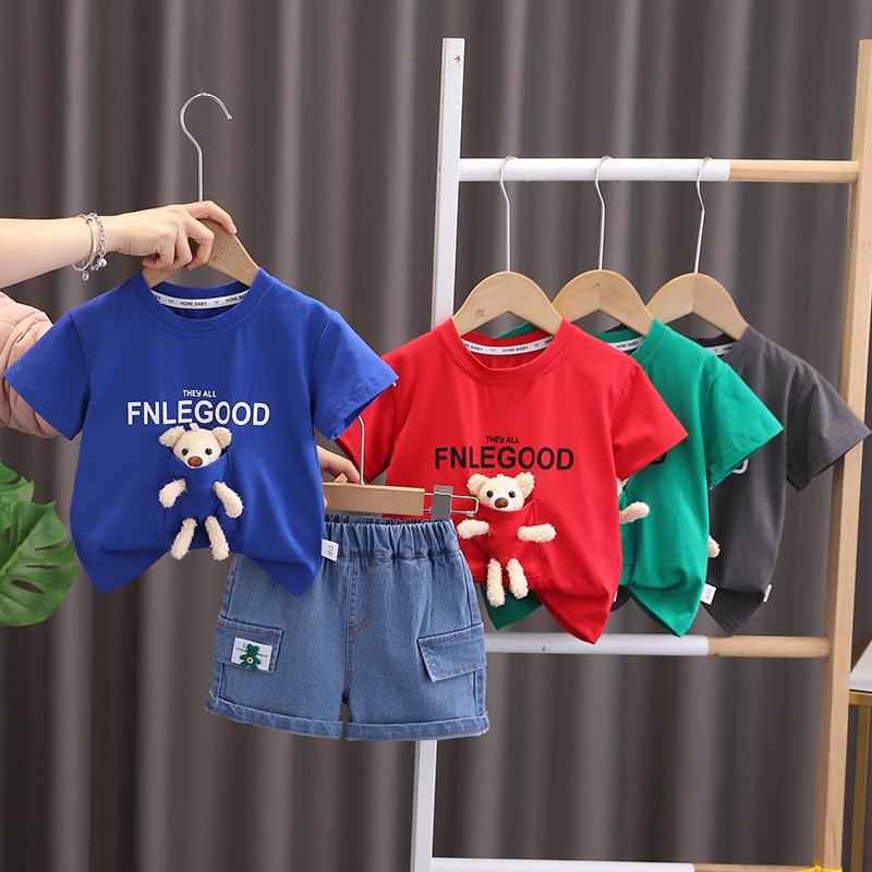 2024 New Summer Baby Clothes for 3 Years Kids ODM Supply Cheap Cartoon Character Outfit Shorts and jeans boys Shorts Sets