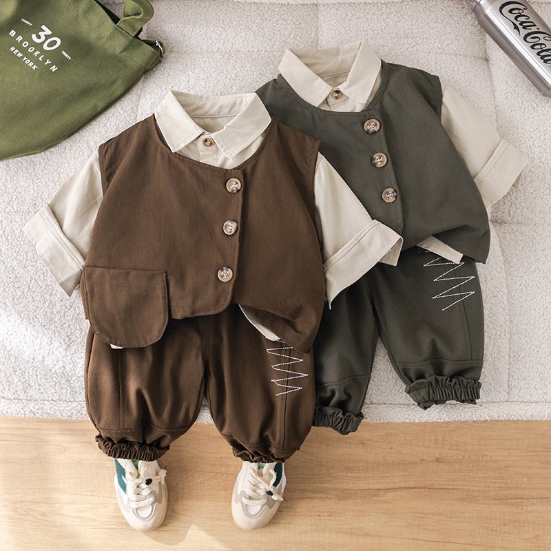 Early Autumn Korean Version Casual Suit for Kids New Products Boys Clothes Age 5 Years Cute Style Cargo Vest Fabric Fall Season