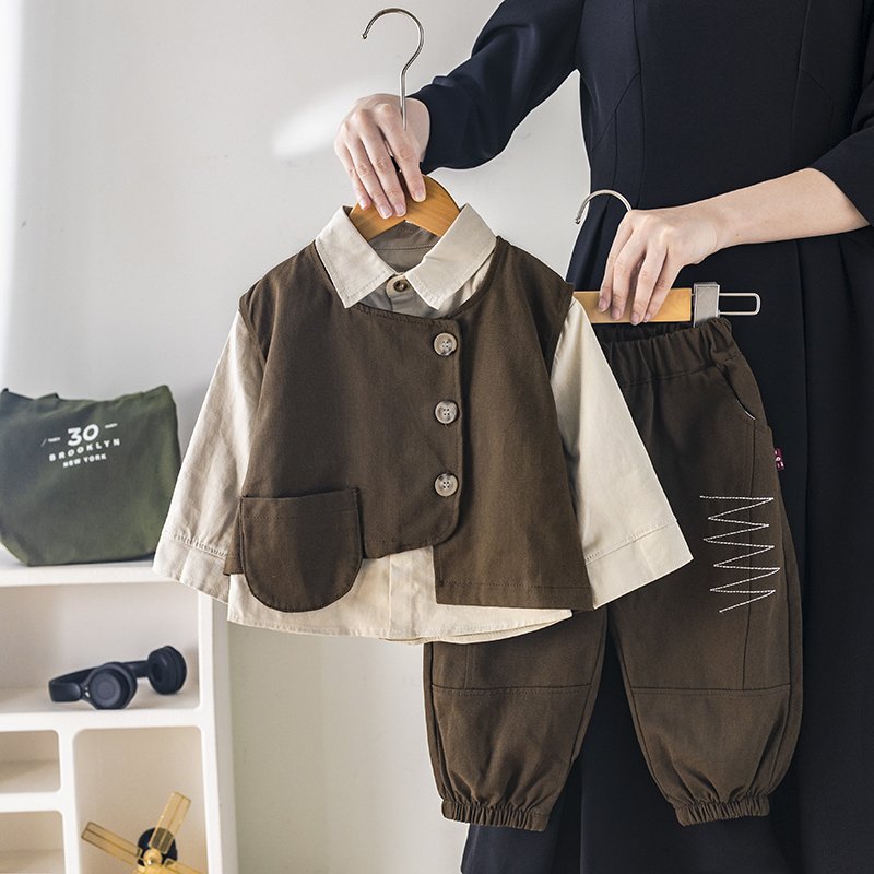 Early Autumn Korean Version Casual Suit for Kids New Products Boys Clothes Age 5 Years Cute Style Cargo Vest Fabric Fall Season