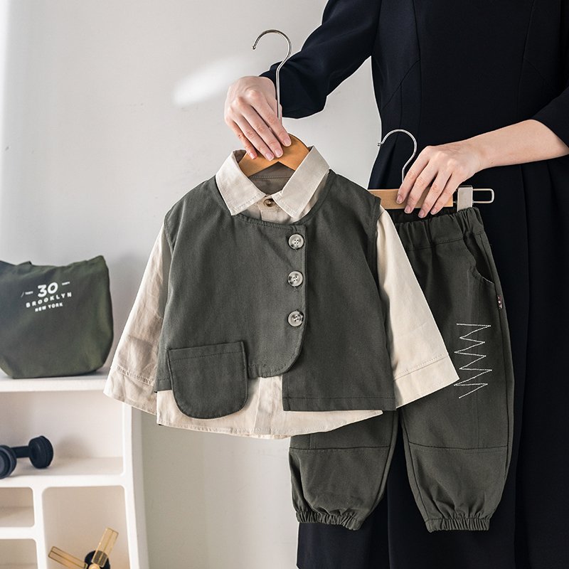 Early Autumn Korean Version Casual Suit for Kids New Products Boys Clothes Age 5 Years Cute Style Cargo Vest Fabric Fall Season