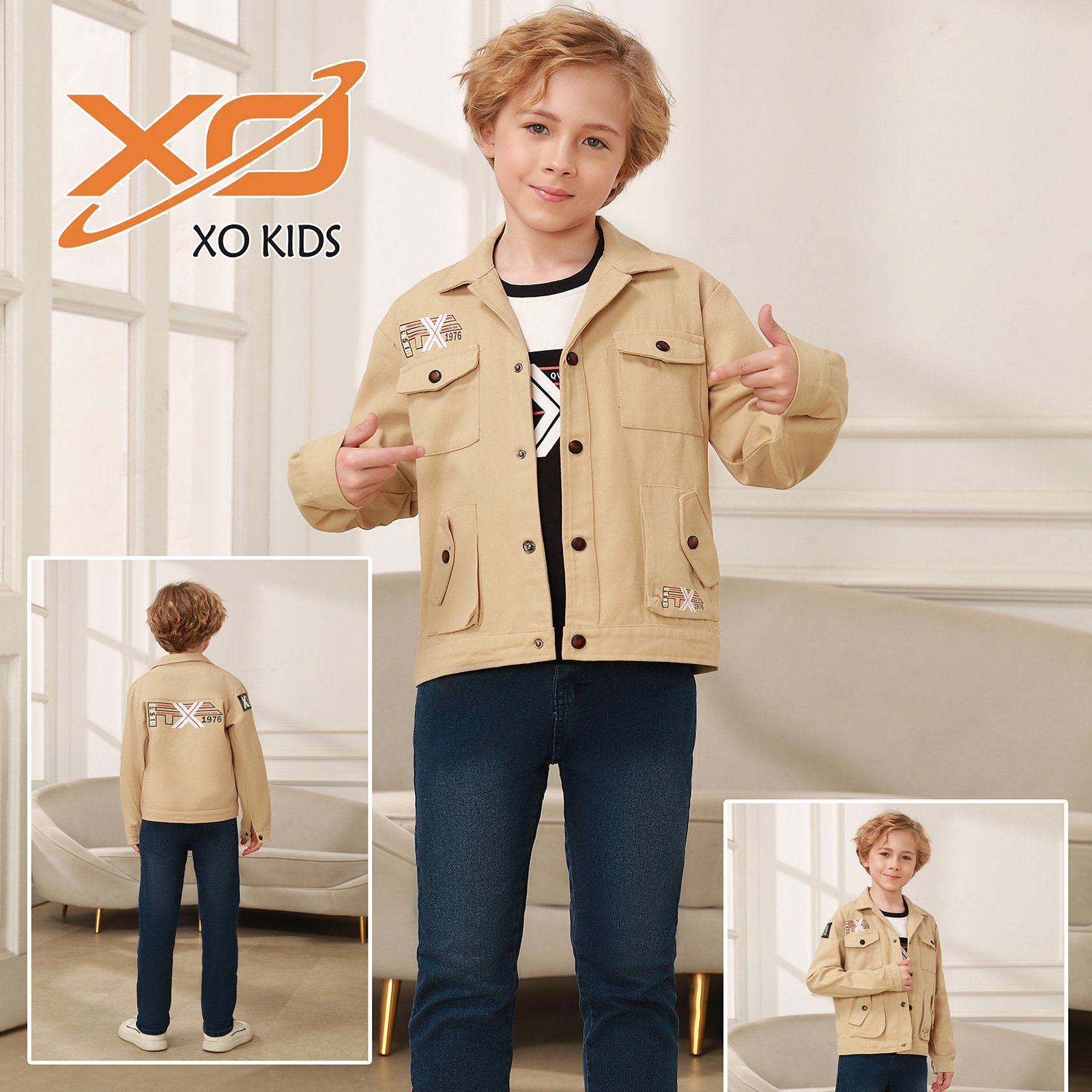 Children's Daily Wear Autumn/Winter Set 2024 New Boys' Jeans Warm Three Piece Set Boys' Pants Fashion Coat