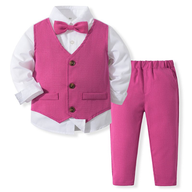 Baby Boys Gentleman Clothing Sets Autumn Long Sleeve Shirt Tie Vest Trousers 4Pcs Suit Gentleman Boys Birthday Party Clothes
