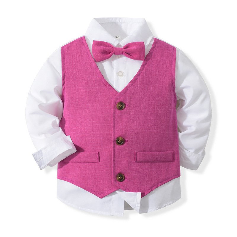 Baby Boys Gentleman Clothing Sets Autumn Long Sleeve Shirt Tie Vest Trousers 4Pcs Suit Gentleman Boys Birthday Party Clothes