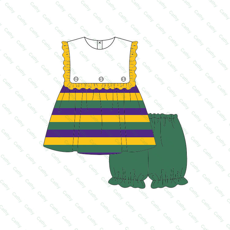 2025 Mardi gras clothes for kids girls ruffle sleeveless cotton baby bubble and children girl mardi gras set