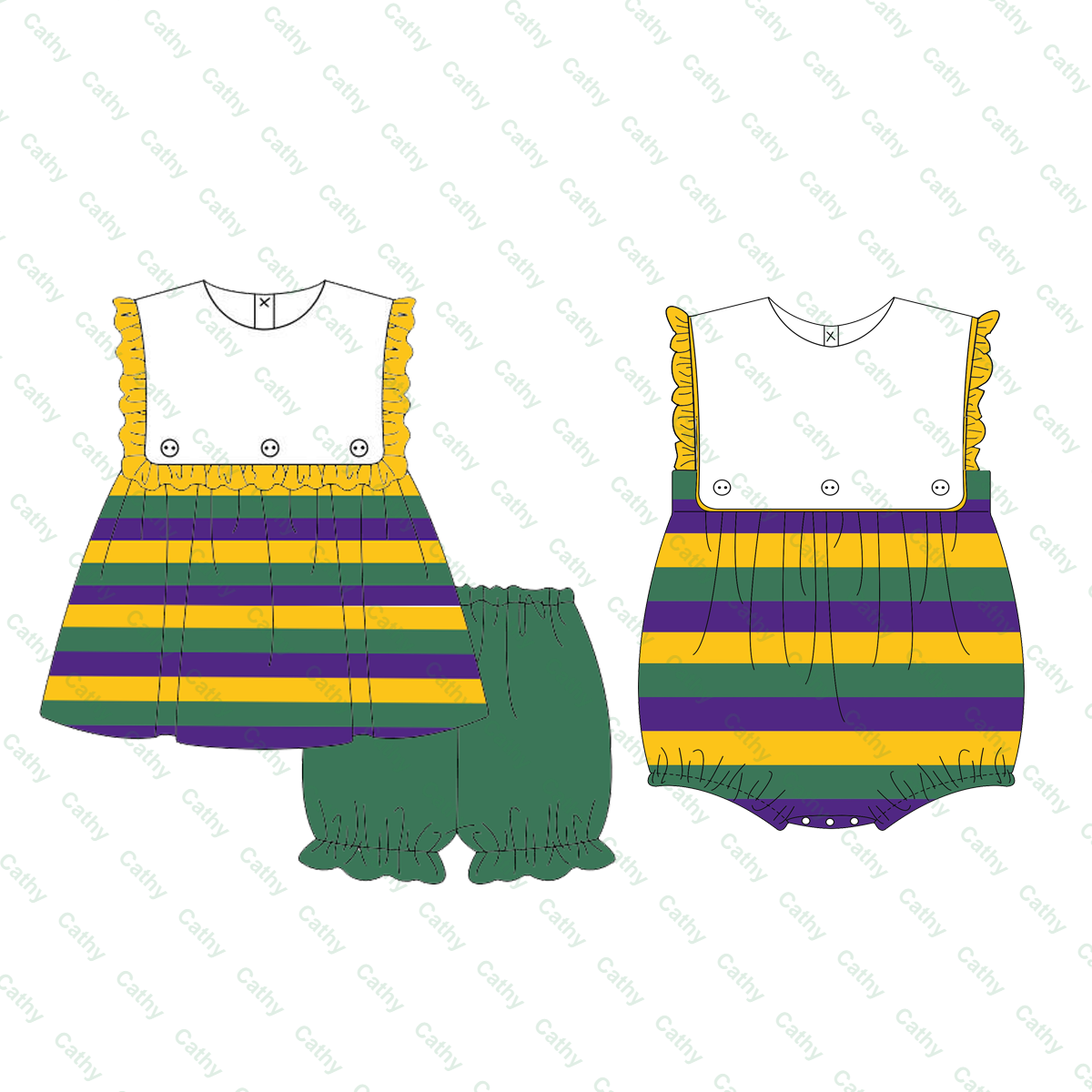 2025 Mardi gras clothes for kids girls ruffle sleeveless cotton baby bubble and children girl mardi gras set