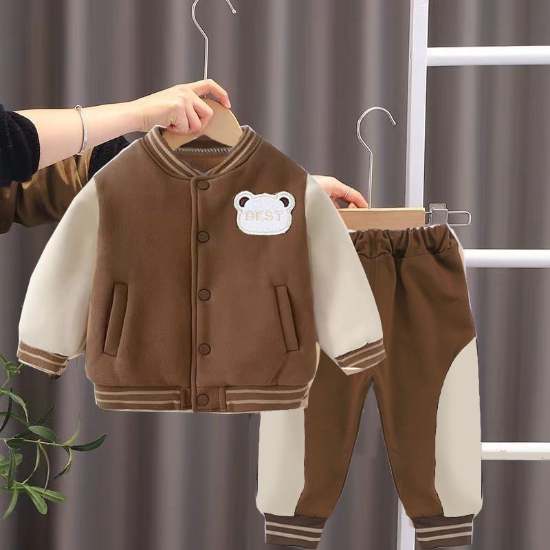 2024 Autumn Factory Cheap Price Baseball Children Clothes Sports Kids Wear Long Sleeve Coat Casual Pants Boys Clothing Sets