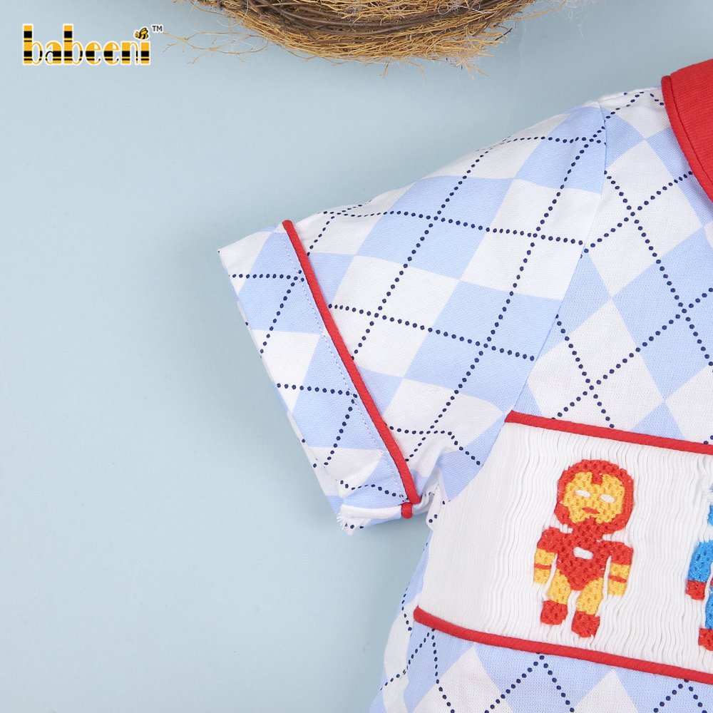 Colorful cartoon character smocked rhombus boy set clothing ODM OEM Boys clothing sets boys smocked outfits - BB1852