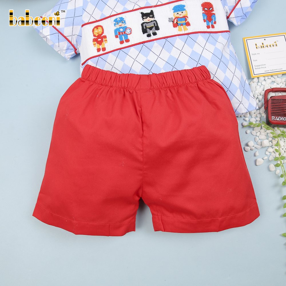 Colorful cartoon character smocked rhombus boy set clothing ODM OEM Boys clothing sets boys smocked outfits - BB1852