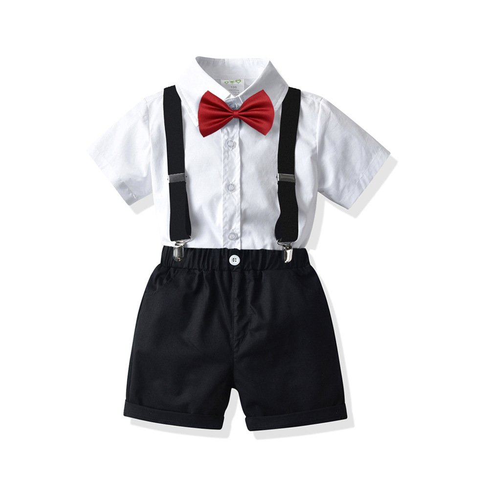 2022 Hot Sale Summer Wholesale Children Kids Outfits Short Sleeve Baby 2 Pieces Set Overalls Boys Wedding Party Waistcoat pants