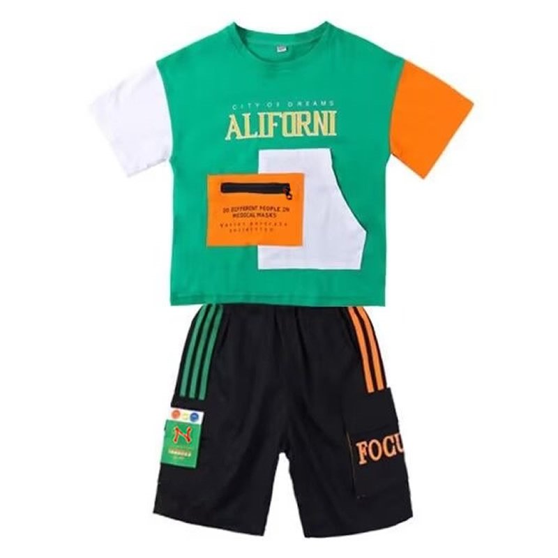 2024 New Summer Boys' Clothing Sets for 6-15 Years Old Fashionable Casual Prints 2-Piece Suit Short Sleeves Big Kids' Fashion