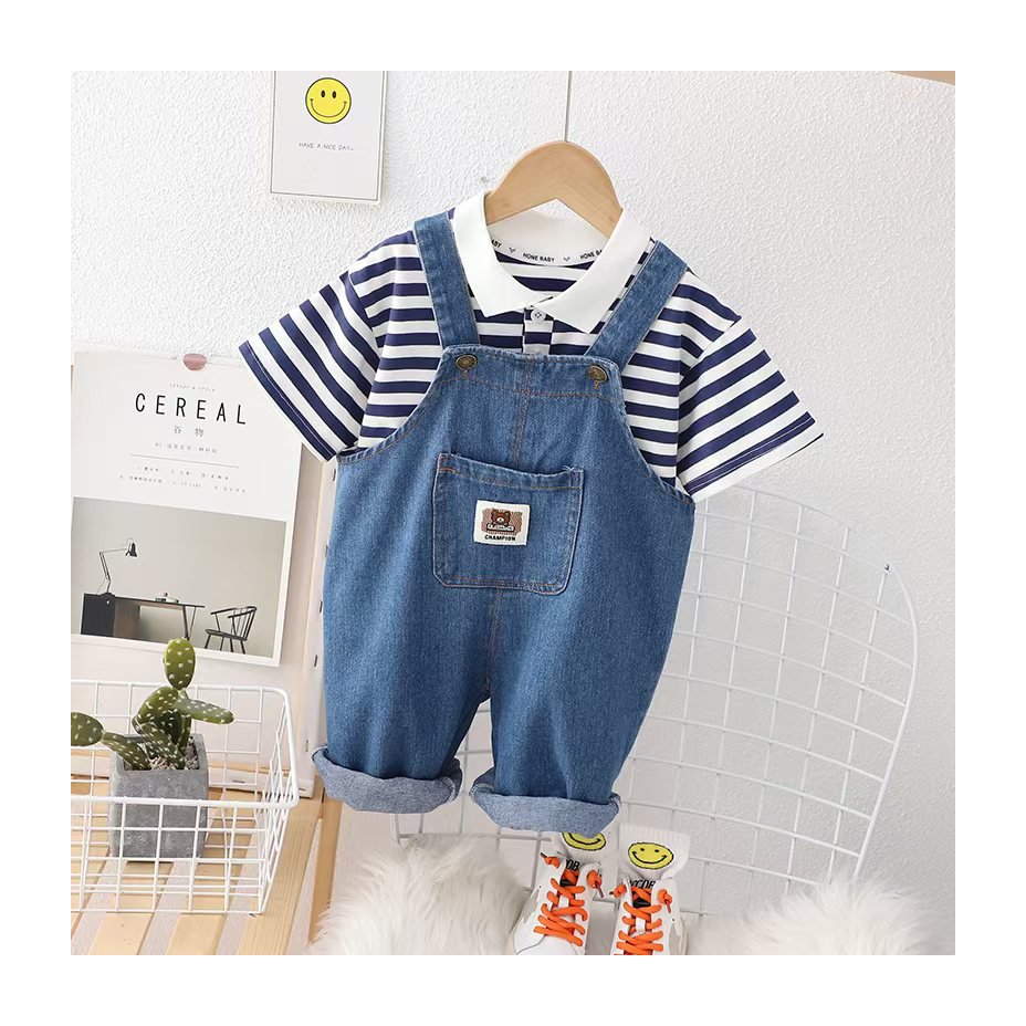 2024 Spring Clothing Sets Girls Boy Casual Children's Wear Baby Boys Short Shirt Jeans Trousers Overalls 2 Pieces Clothes Sets