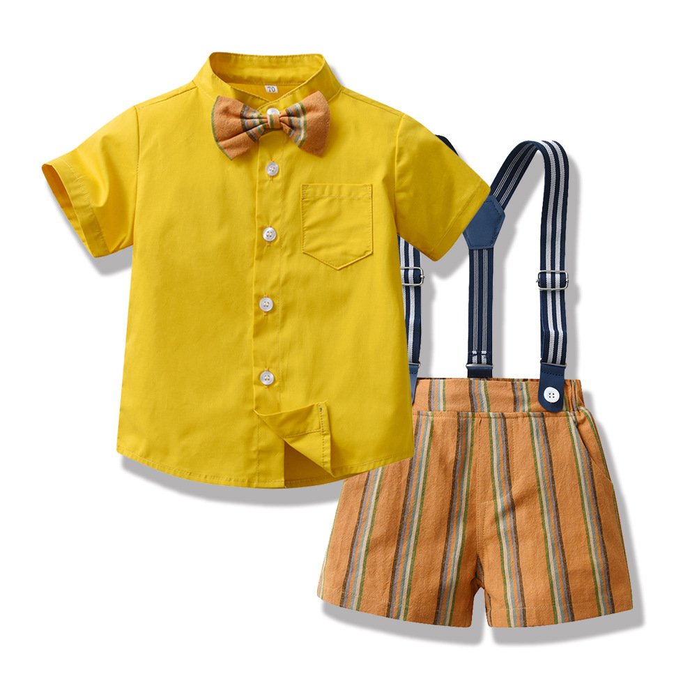 Factory Direct Supply New Pure Cotton Suspenders Gentleman Short Sleeve Shirt Jumpsuits fashion kids clothes set boys