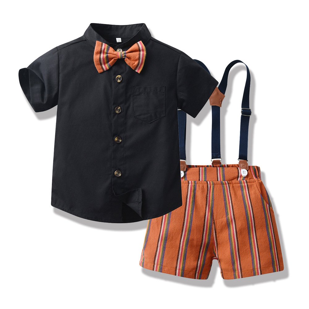 Factory Direct Supply New Pure Cotton Suspenders Gentleman Short Sleeve Shirt Jumpsuits fashion kids clothes set boys