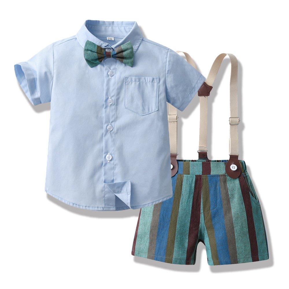 Factory Direct Supply New Pure Cotton Suspenders Gentleman Short Sleeve Shirt Jumpsuits fashion kids clothes set boys