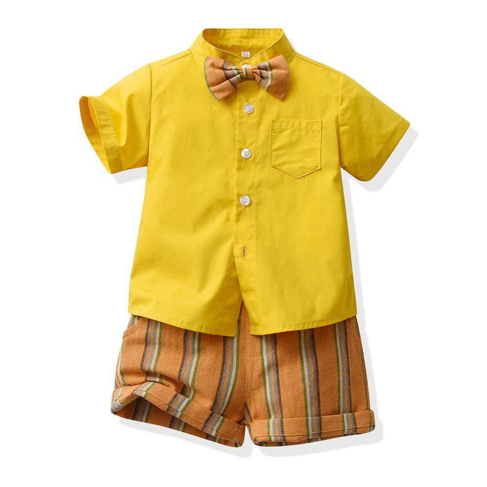 Factory Direct Supply New Pure Cotton Suspenders Gentleman Short Sleeve Shirt Jumpsuits fashion kids clothes set boys
