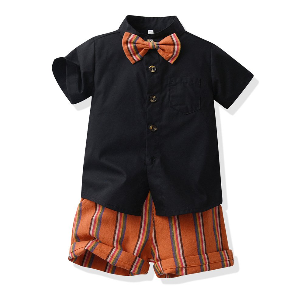 Factory Direct Supply New Pure Cotton Suspenders Gentleman Short Sleeve Shirt Jumpsuits fashion kids clothes set boys