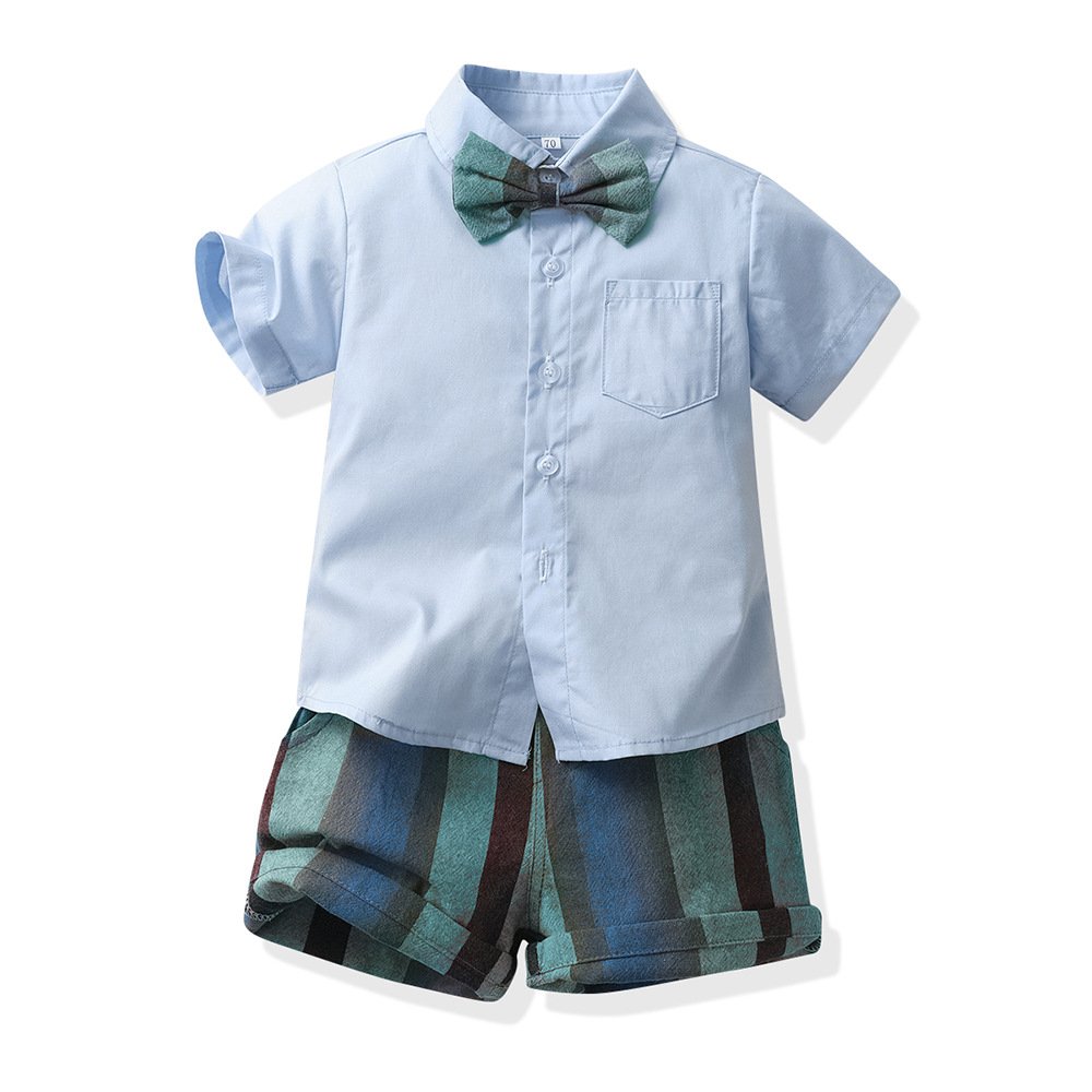 Factory Direct Supply New Pure Cotton Suspenders Gentleman Short Sleeve Shirt Jumpsuits fashion kids clothes set boys