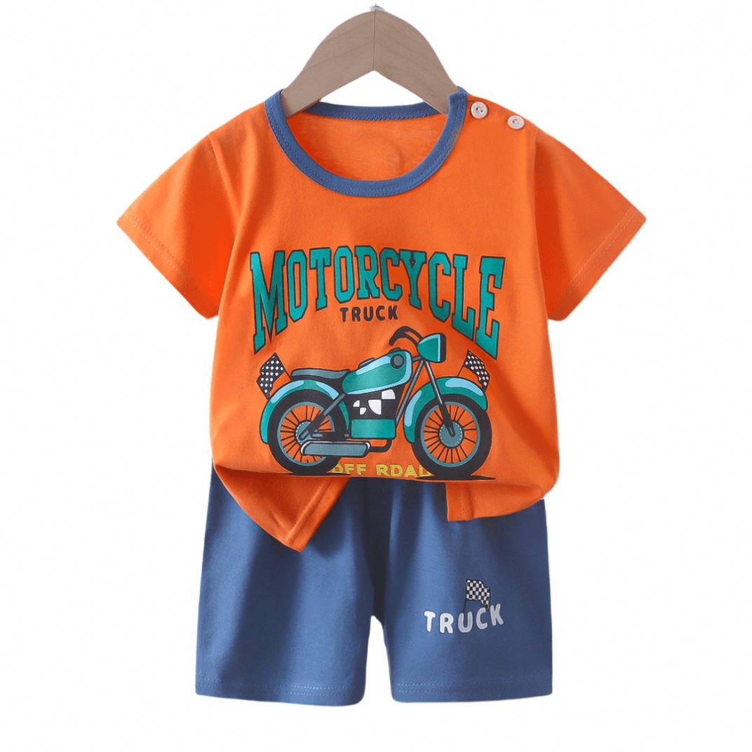Boys Girls Summer Casual 95% Cotton 5%Spandex Short Sleeve Pajamas Set With Rainbow And Star Print For Home