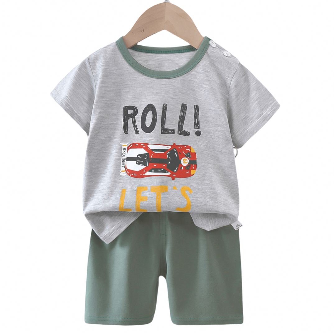 Boys Girls Summer Casual 95% Cotton 5%Spandex Short Sleeve Pajamas Set With Rainbow And Star Print For Home