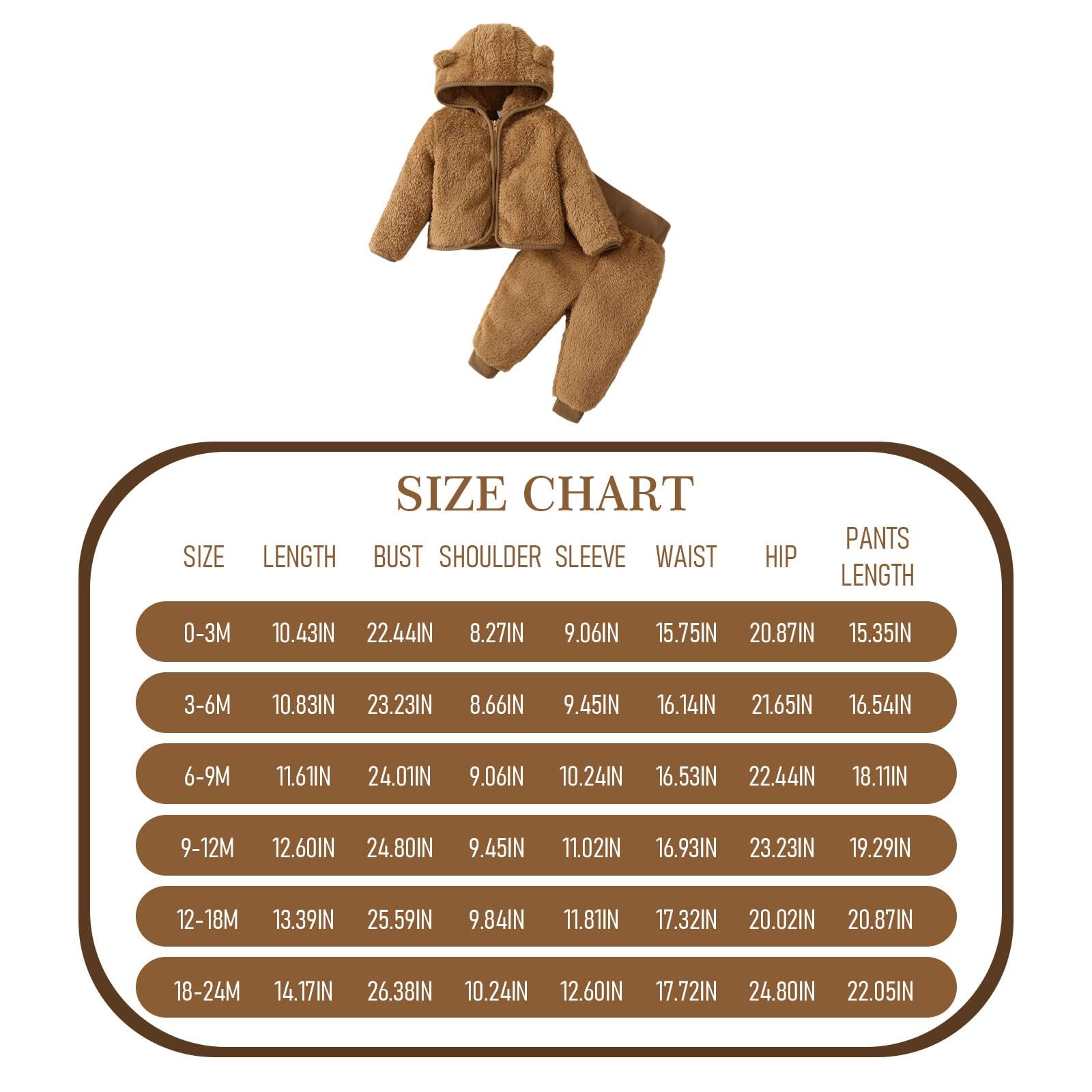 Winter Outfits for Baby Boy & Girl Toddler Age Group Zip-Up Fleece Hoodie Jacket Coat with Ear Warm Sweatshirt Pants Kids Sets