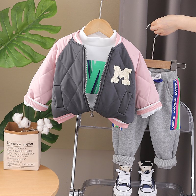 New Arrival children Cartoon Clothes High Quality Winter Thickening Coat Set 1-5 Years Boys Girls Cotton Clothing Sets Wholesale