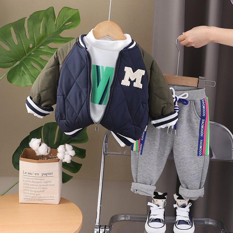 New Arrival children Cartoon Clothes High Quality Winter Thickening Coat Set 1-5 Years Boys Girls Cotton Clothing Sets Wholesale