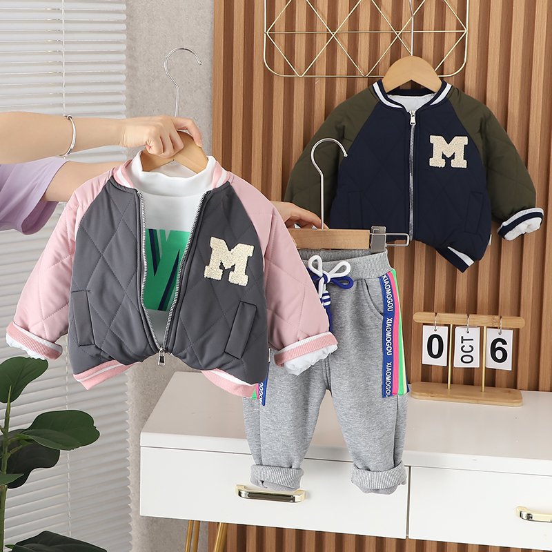 New Arrival children Cartoon Clothes High Quality Winter Thickening Coat Set 1-5 Years Boys Girls Cotton Clothing Sets Wholesale