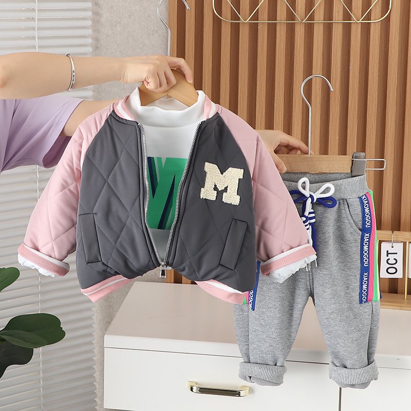 New Arrival children Cartoon Clothes High Quality Winter Thickening Coat Set 1-5 Years Boys Girls Cotton Clothing Sets Wholesale
