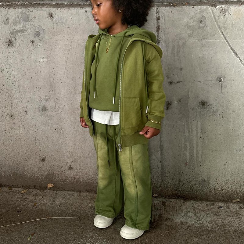 Custom Logo Boys Clothing Sets Cotton Puff Print Kids Hoodie Vintage Acid Wash Sweat pant And Hoodie Set Tracksuit For Children