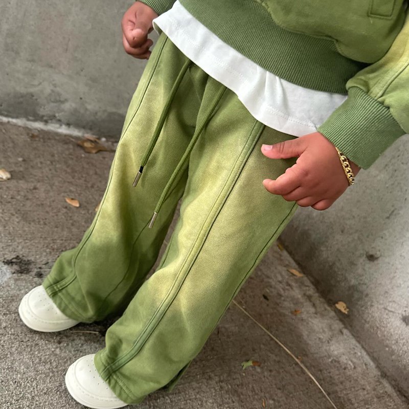 Custom Logo Boys Clothing Sets Cotton Puff Print Kids Hoodie Vintage Acid Wash Sweat pant And Hoodie Set Tracksuit For Children