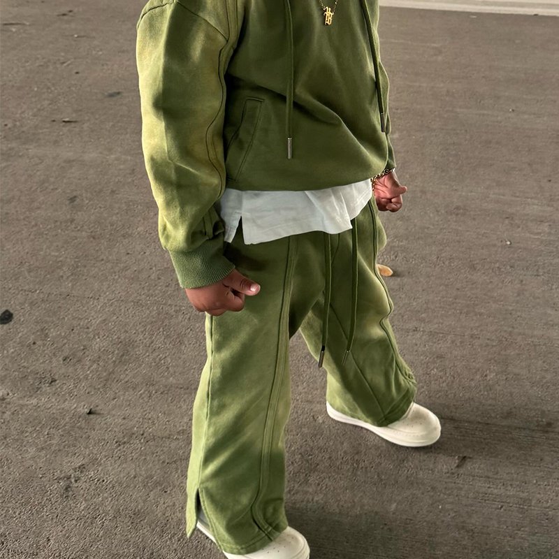 Custom Logo Boys Clothing Sets Cotton Puff Print Kids Hoodie Vintage Acid Wash Sweat pant And Hoodie Set Tracksuit For Children