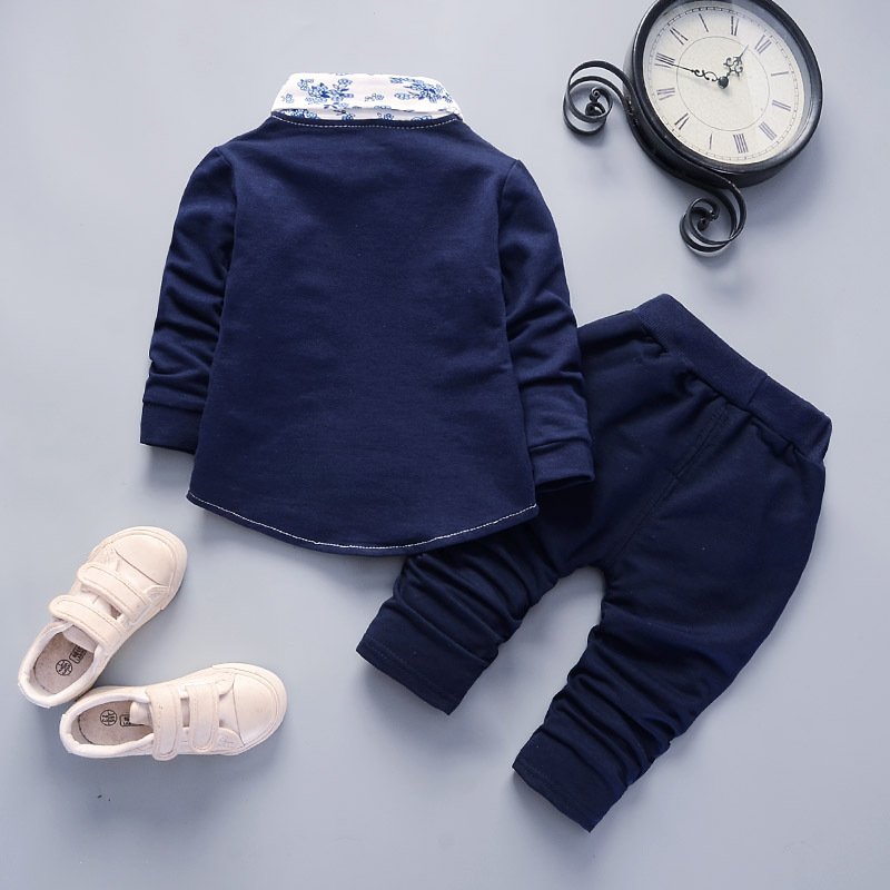 Fashion Flower Print Spring and Autumn Long Sleeve 2pcs/set Gentleman Boy Clothes Children Baby Suit Kid Clothing
