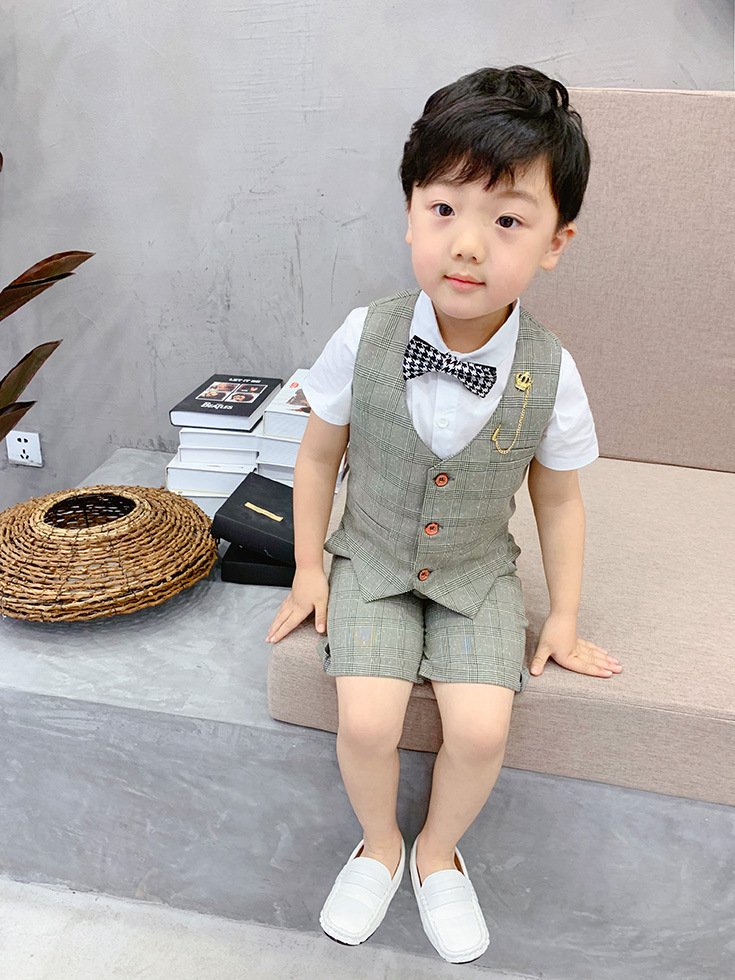 2019 summer new fashion gentleman boys kids clothing plaid vest two-piece dress Children day piano costume