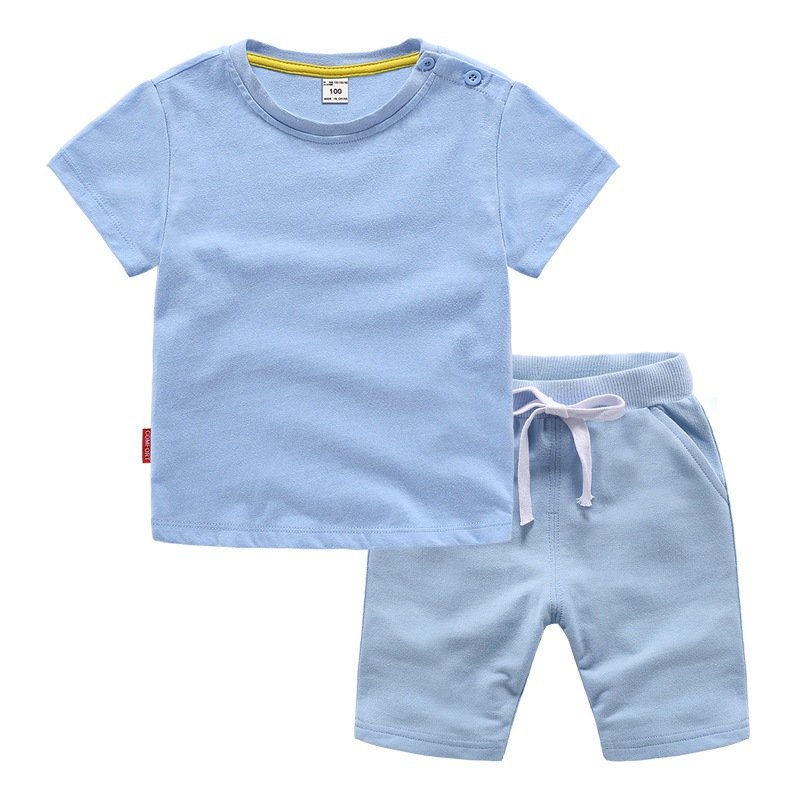 custom made logo kids clothing sets fashion 2 pieces boy cotton shirt bog kids short sets