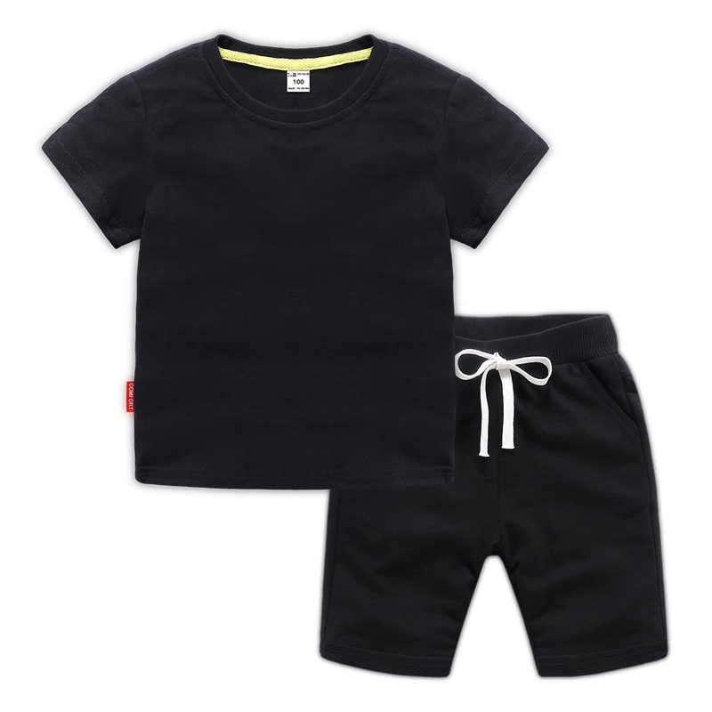 custom made logo kids clothing sets fashion 2 pieces boy cotton shirt bog kids short sets